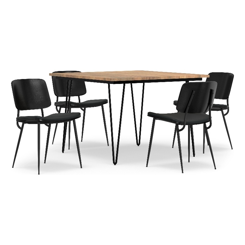 Pemberly Row 5-Piece Dining Set with Mango Wood Table in Black