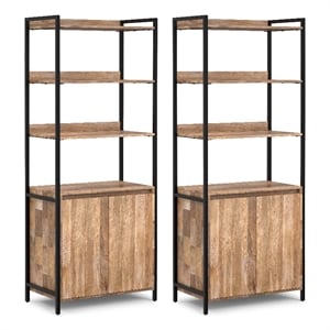 Pemberly Row 5-Shelf Natural Bookcase Set with Storage Cabinets
