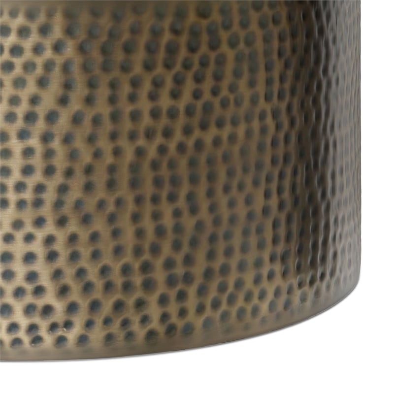 Pemberly Row Boho Coffee Table 32 in Round Drum in Hammered Antique Gold