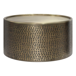 Pemberly Row Boho Coffee Table 32 in Round Drum in Hammered Antique Gold