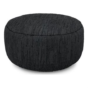 Pemberly Row 30&quot Wide Pouf in Black Genuine Woven Leather