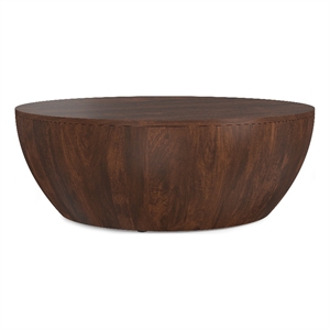Pemberly Row Solid Mango Round Drum Coffee Table in Walnut Brown 34&quot Assembled