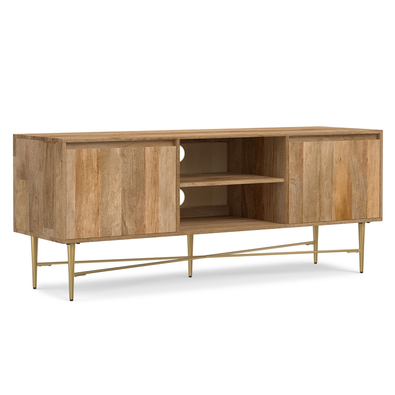 Pemberly Row 60 Inch Wood TV Stand in Natural for TVs up to 65 Inches