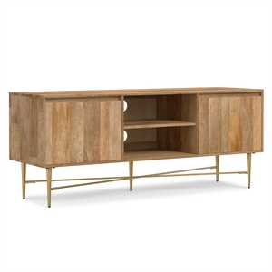 Pemberly Row 60 Inch Wood TV Stand in Natural for TVs up to 65 Inches