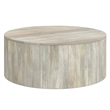 Pemberly Row Mango Wood Round Drum Coffee Table in White Wash