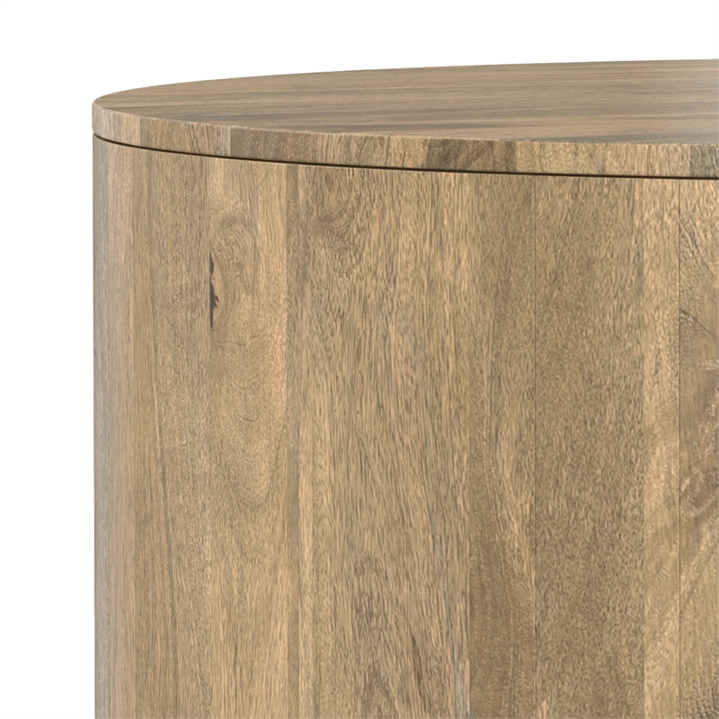 Pemberly Row Mango Wood Round Drum Coffee Table in Briarsmoke