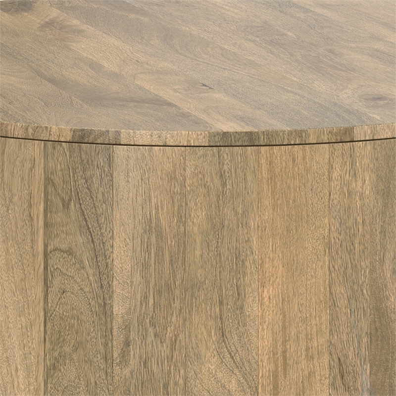 Pemberly Row Mango Wood Round Drum Coffee Table in Briarsmoke