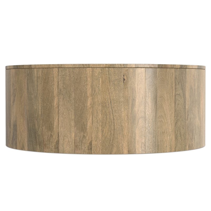 Pemberly Row Mango Wood Round Drum Coffee Table in Briarsmoke