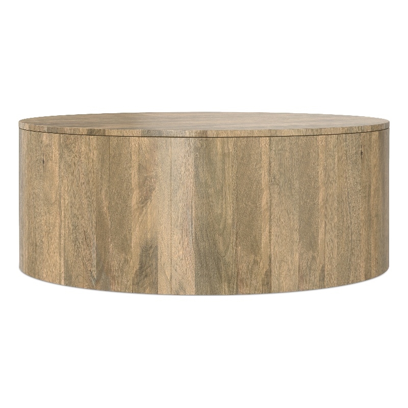 Pemberly Row Mango Wood Round Drum Coffee Table in Briarsmoke