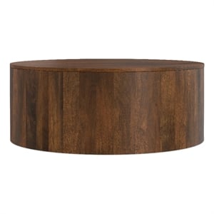 Pemberly Row Drum Coffee Table in Mango Wood Walnut Brown 36 in Wide