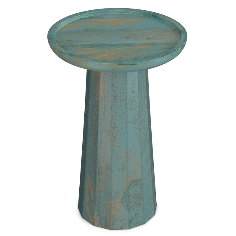 Pemberly Row Accent Table in Mango Wood Teal Wash Finish Round Design