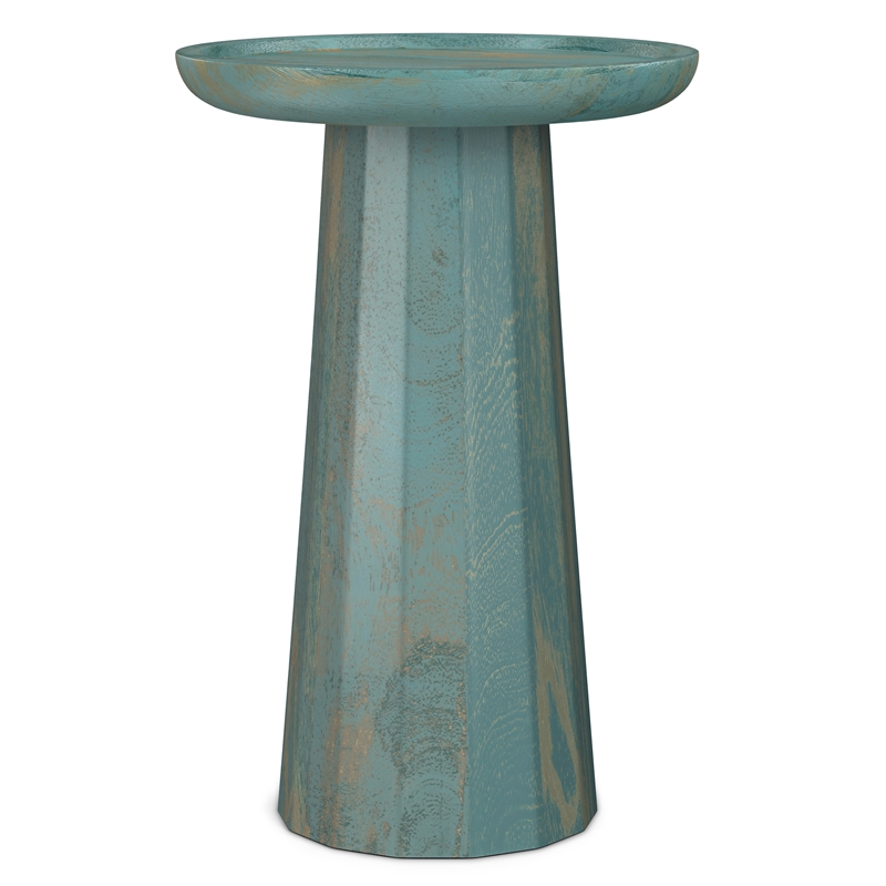 Pemberly Row Accent Table in Mango Wood Teal Wash Finish Round Design