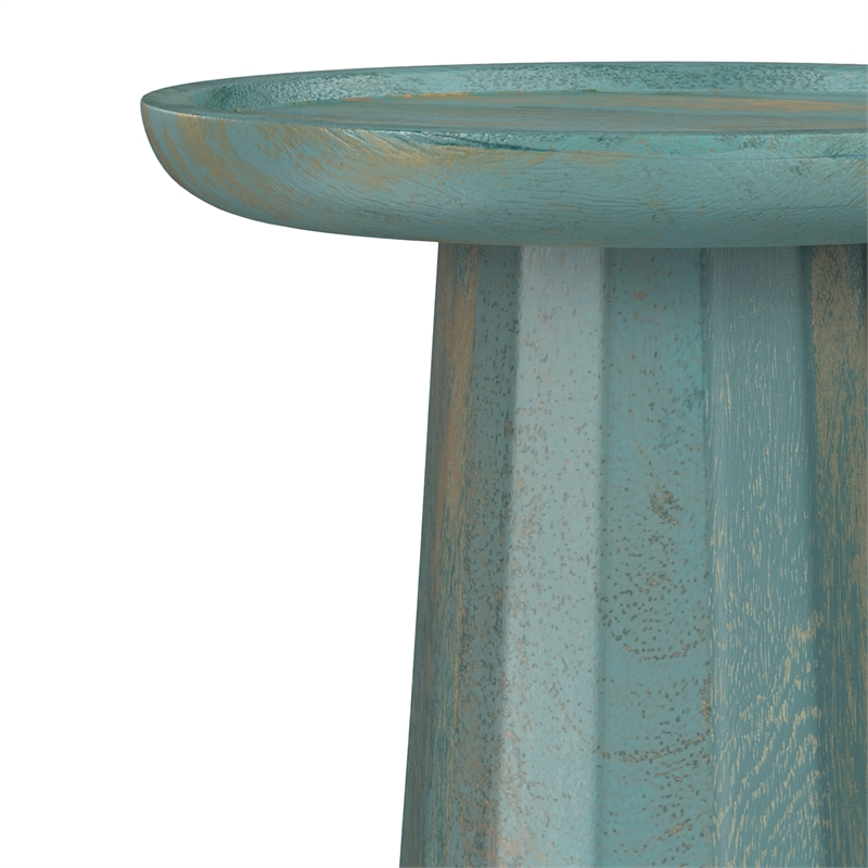 Pemberly Row Accent Table in Mango Wood Teal Wash Finish Round Design