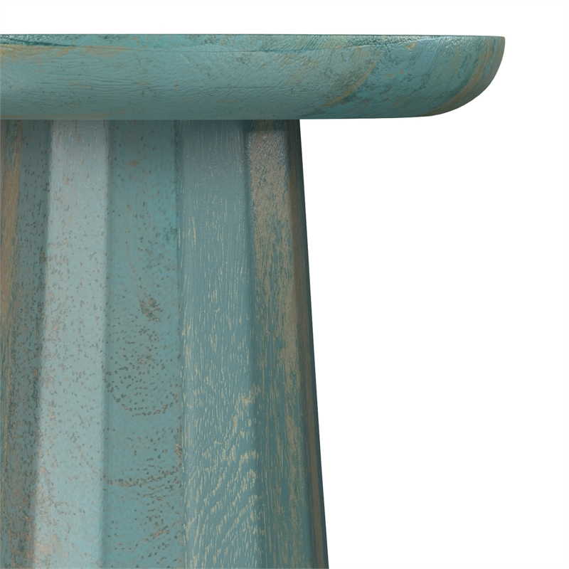 Pemberly Row Accent Table in Mango Wood Teal Wash Finish Round Design