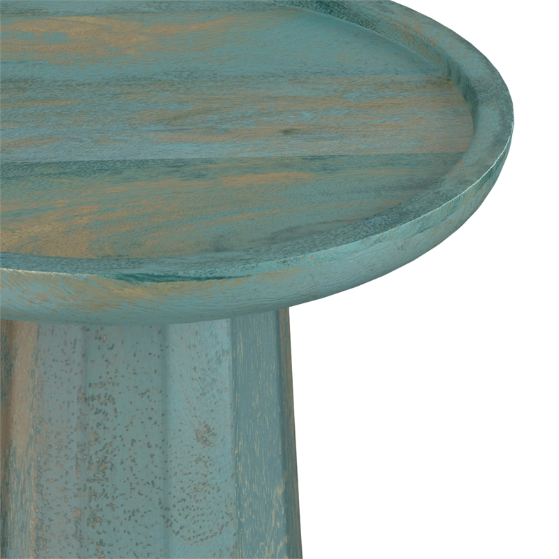 Pemberly Row Accent Table in Mango Wood Teal Wash Finish Round Design