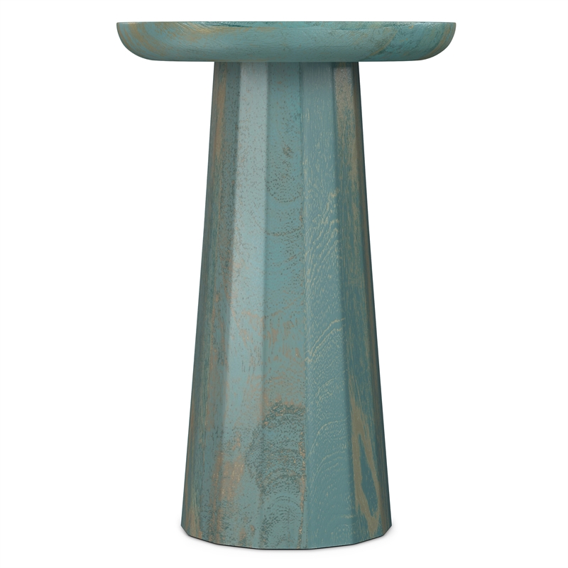Pemberly Row Accent Table in Mango Wood Teal Wash Finish Round Design