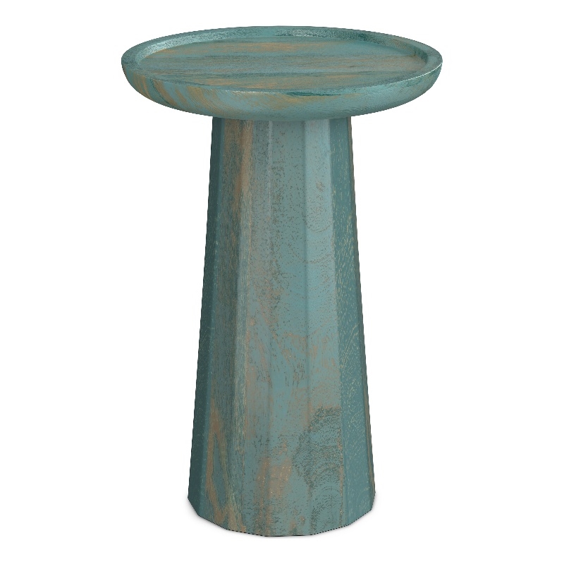 Pemberly Row Accent Table in Mango Wood Teal Wash Finish Round Design