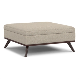 Pemberly Row XL Coffee Table Storage Ottoman in Natural Polyester Upholstery