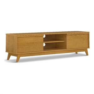 Pemberly Row 72 in Mid Century TV Stand Wood Oak Veneer with Cabinets