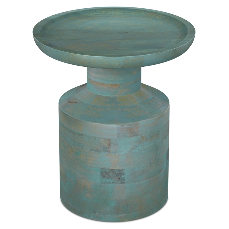 Pemberly Row Solid Mango Boho Accent Table in Teal Wash
