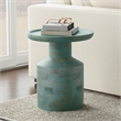 Pemberly Row Solid Mango Boho Accent Table in Teal Wash