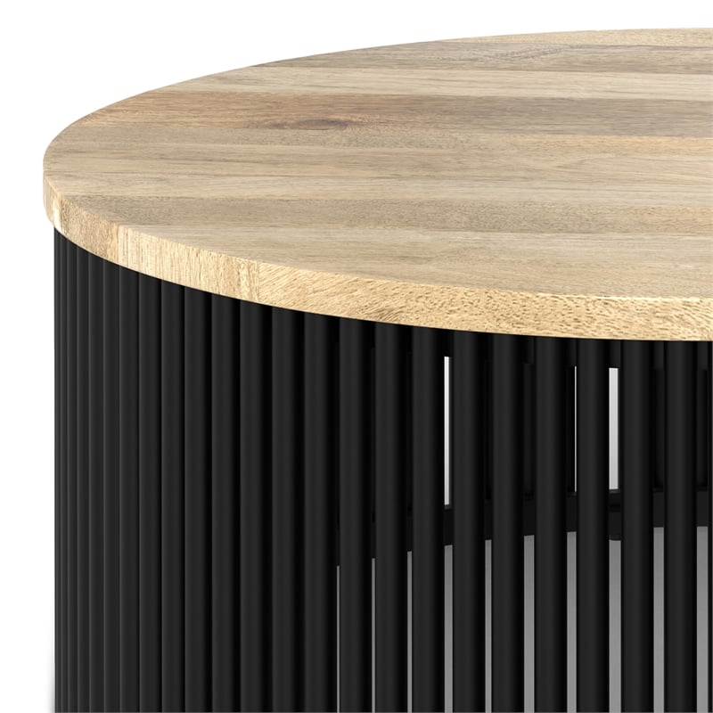 Pemberly Row Mango Wood Round Coffee Table in Natural and Black