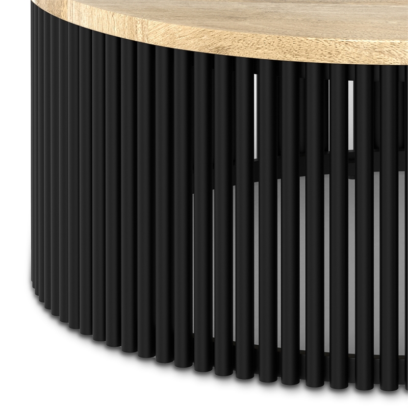 Pemberly Row Mango Wood Round Coffee Table in Natural and Black