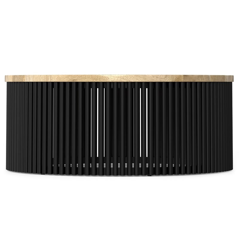 Pemberly Row Mango Wood Round Coffee Table in Natural and Black