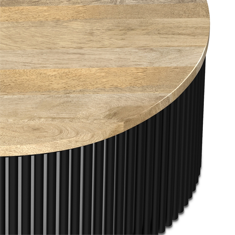 Pemberly Row Mango Wood Round Coffee Table in Natural and Black