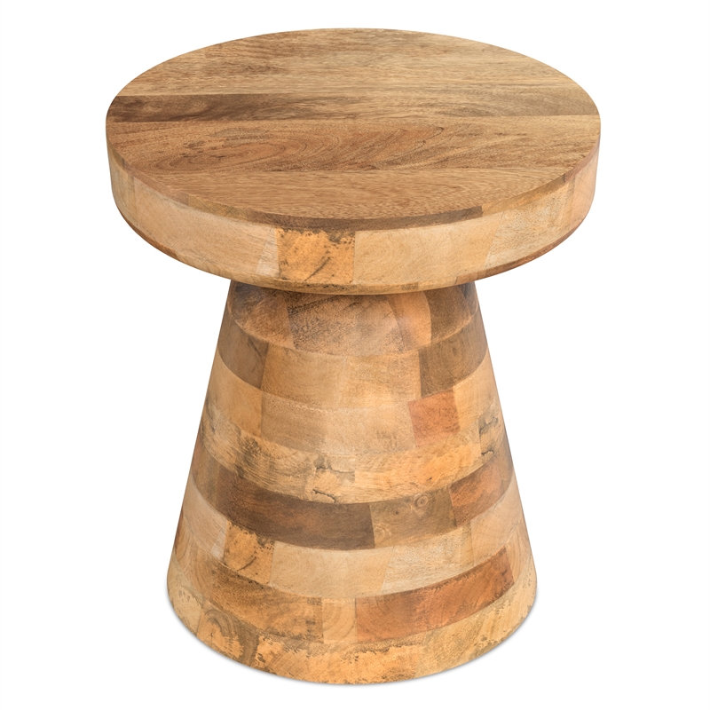 Pemberly Row Mango Wood Round Accent Table in Natural Finish