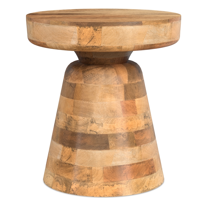 Pemberly Row Mango Wood Round Accent Table in Natural Finish