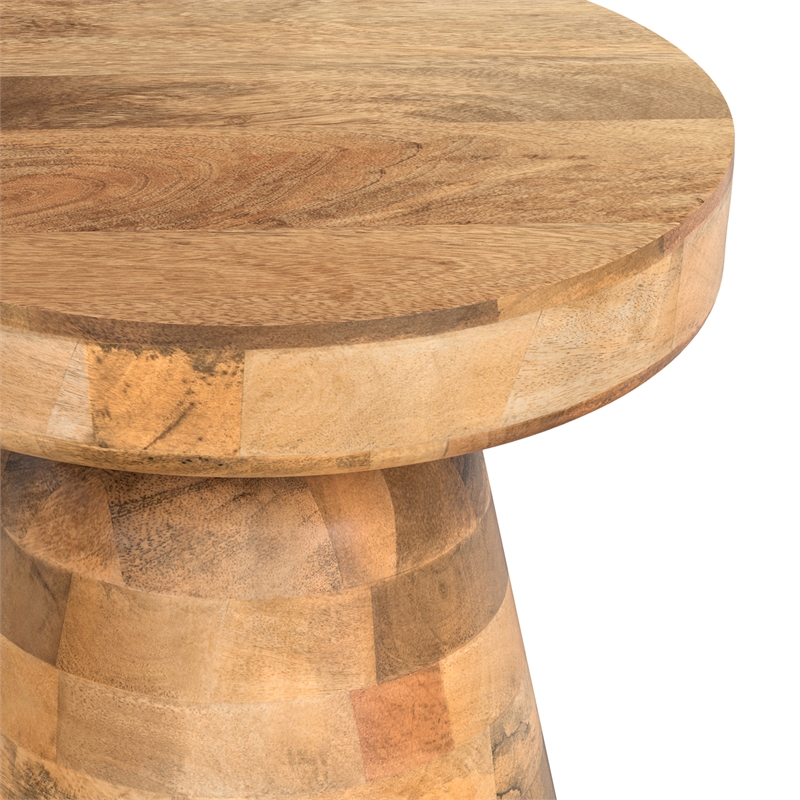 Pemberly Row Mango Wood Round Accent Table in Natural Finish