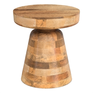 Pemberly Row Mango Wood Round Accent Table in Natural Finish