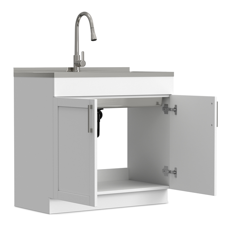 Pemberly Row 36-inch Utility Sink Cabinet with Faucet in Pure White