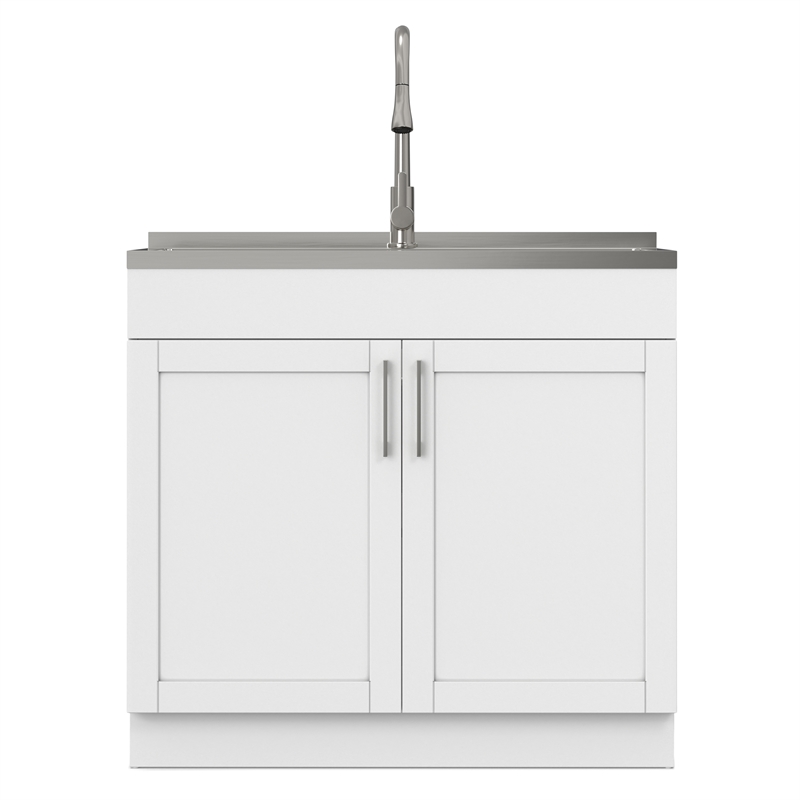 Pemberly Row 36-inch Utility Sink Cabinet with Faucet in Pure White