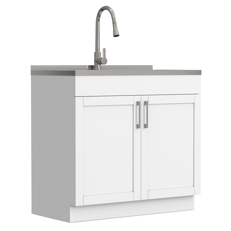 Pemberly Row 36-inch Utility Sink Cabinet with Faucet in Pure White