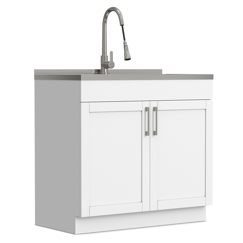 Pemberly Row 36-inch Utility Sink Cabinet with Faucet in Pure White