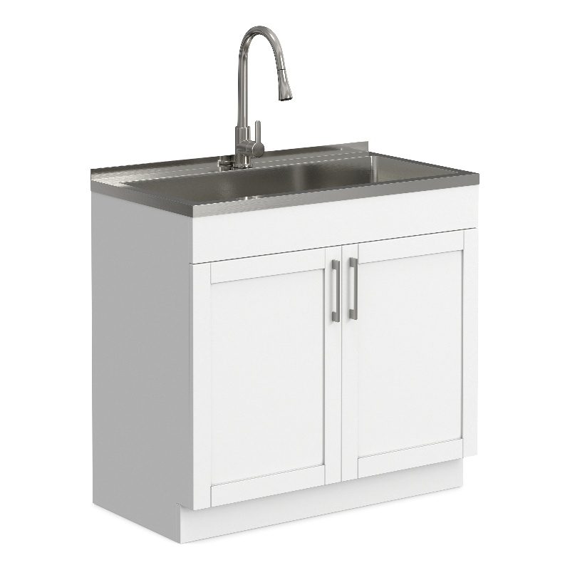 Pemberly Row 36-inch Utility Sink Cabinet with Faucet in Pure White