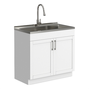 Pemberly Row 36-inch Utility Sink Cabinet with Faucet in Pure White
