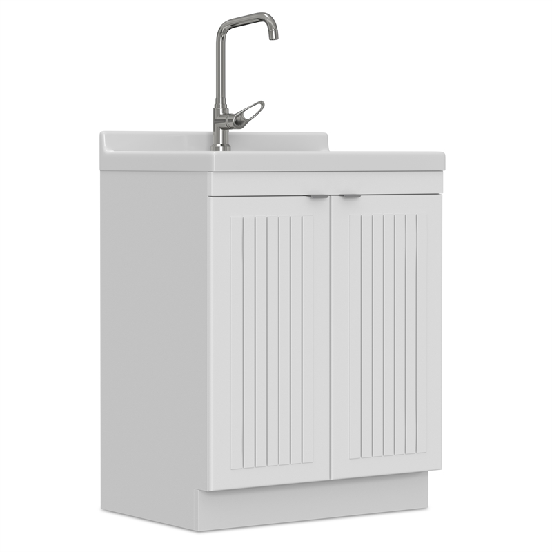 Pemberly Row 28-Inch Utility Sink Cabinet with ABS Sink in Pure White