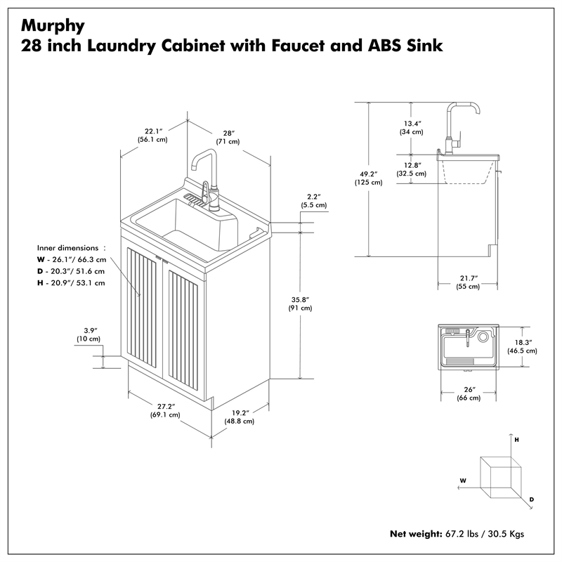 Pemberly Row 28-Inch Utility Sink Cabinet with ABS Sink in Pure White
