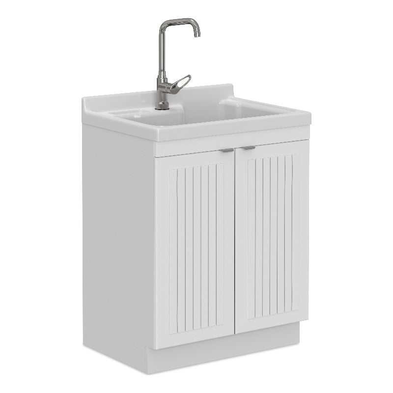 Pemberly Row 28-Inch Utility Sink Cabinet with ABS Sink in Pure White