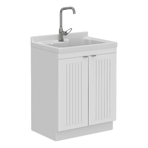 Pemberly Row 28-Inch Utility Sink Cabinet with ABS Sink in Pure White