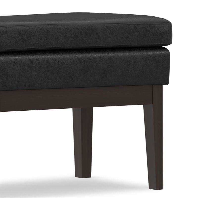 Pemberly Row 45-Inch Upholstered Ottoman Bench in Distressed Black Leather