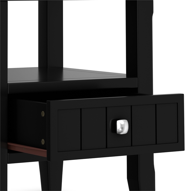 Pemberly Row 19-Inch Solid Pine Wood End Table with Drawer in Black