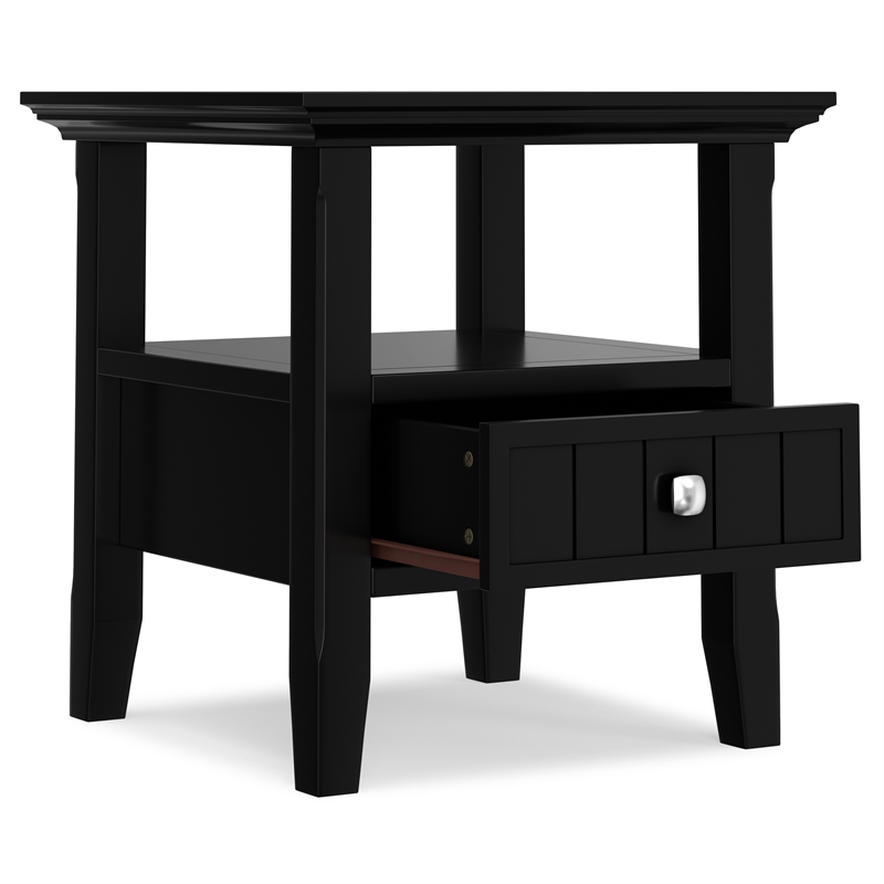 Pemberly Row 19-Inch Solid Pine Wood End Table with Drawer in Black