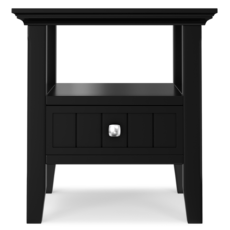 Pemberly Row 19-Inch Solid Pine Wood End Table with Drawer in Black
