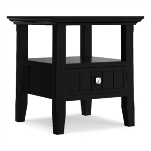 Pemberly Row 19-Inch Solid Pine Wood End Table with Drawer in Black