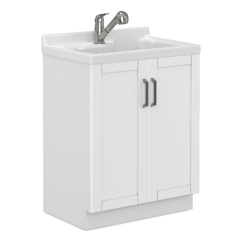 Pemberly Row 28-Inch Utility Sink Cabinet with ABS Sink in Pure White