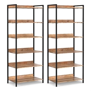 Pemberly Row Kelsey 5 Shelf Bookcase Set of 2 Solid Mango Wood Natural